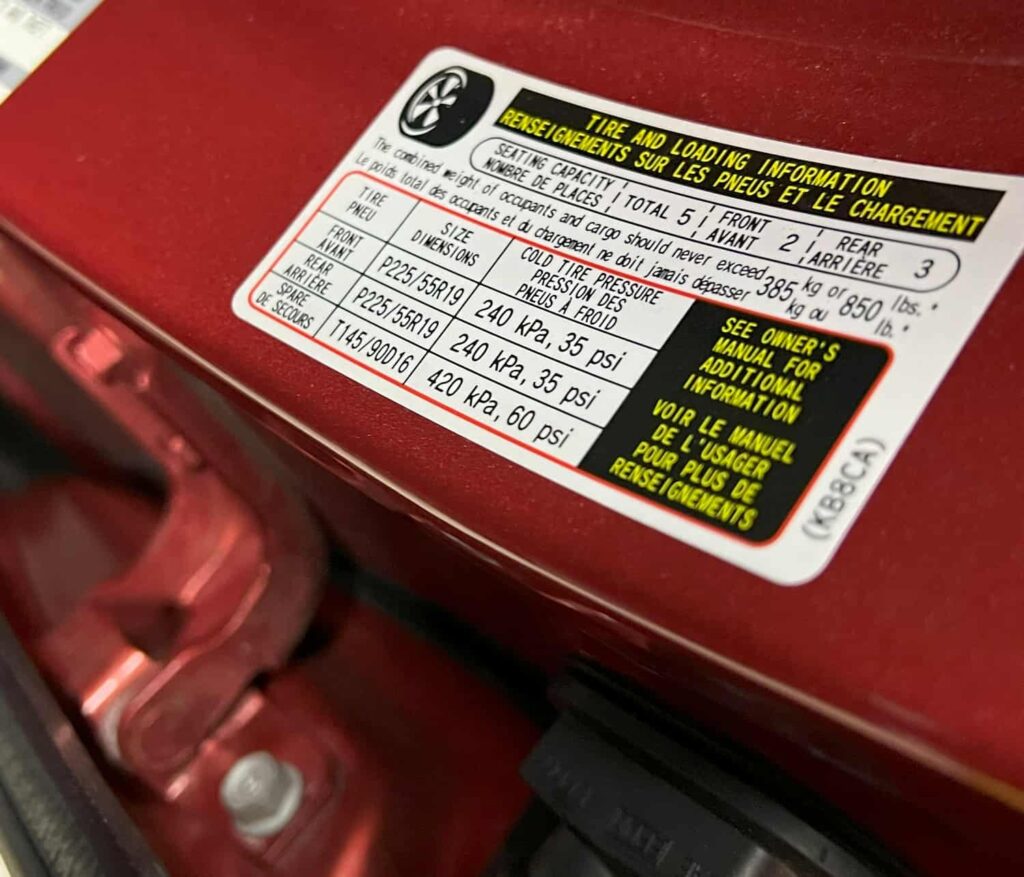 MAZDA CX-5 TIRE PRESSURE LABEL